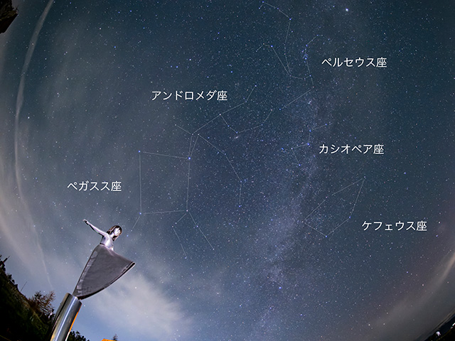 写真家北山輝泰がM.ZUIKO DIGITAL ED 8mm F1.8 Fisheye PROで撮影した星空の写真2 星座名入り